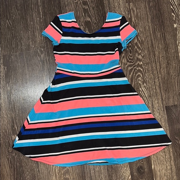 Girls Total Girl Striped Kids Dress in Pink, Blue, and Black size Medium - Picture 1 of 4